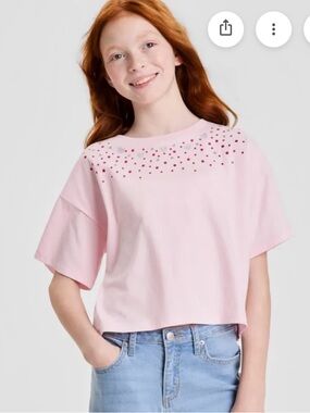 Epic Threads Pink Short-Sleeve Embellished Crop Tee